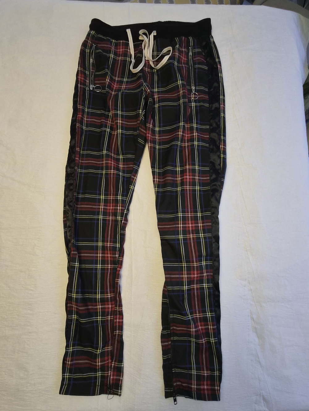 KDNK LA Plaid Streetwear Track Pants Joggers With Drawstring & Zips - Large